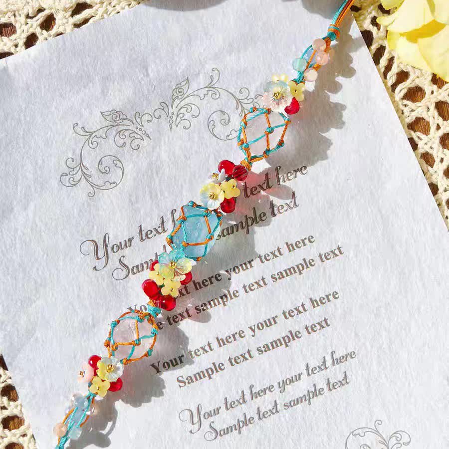 Olivenorma Aquamarine Rose Quartz Crystal Braided Bracelet - image 2