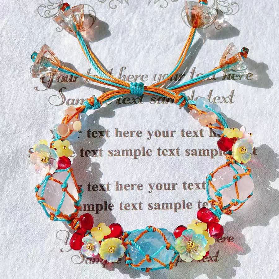 Olivenorma Aquamarine Rose Quartz Crystal Braided Bracelet - image 1