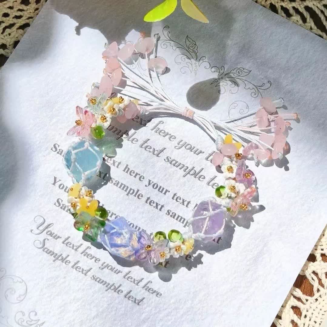 Olivenorma Aquamarine Rose Quartz Opalite Crystal Braided Bracelet - image 1