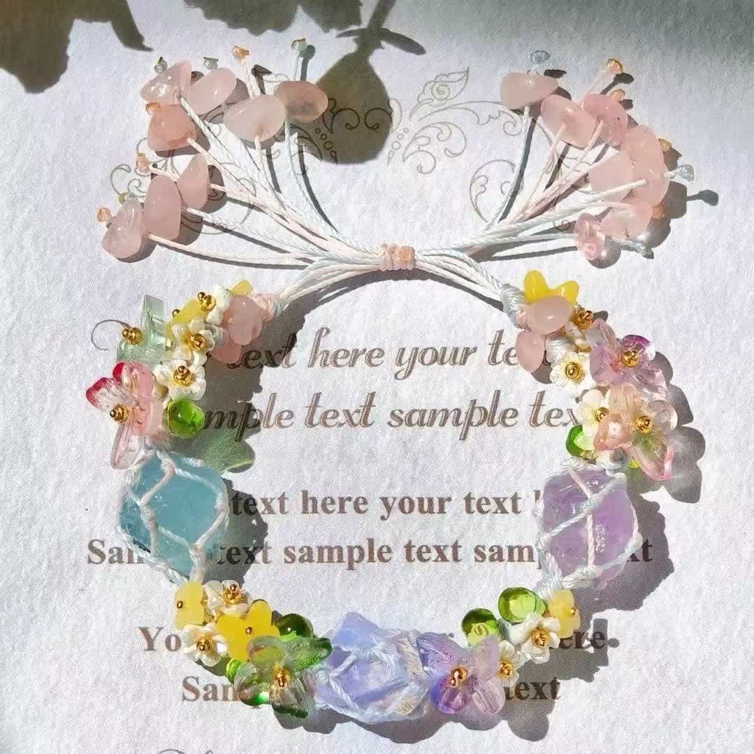 Olivenorma Aquamarine Rose Quartz Opalite Crystal Braided Bracelet - Natural Stone - image 0