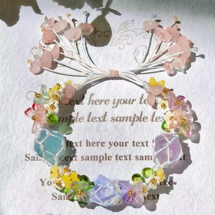 Olivenorma Aquamarine Rose Quartz Opalite Crystal Braided Bracelet - Natural Stone - image 0