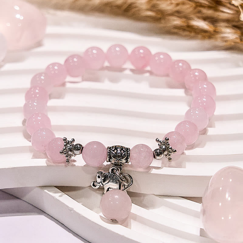 Olivenorma Rose Quartz Elephant Charm Beaded Bracelet - image 3