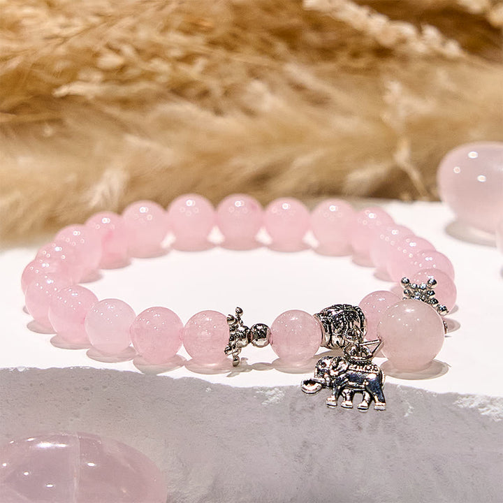 Olivenorma Rose Quartz Elephant Charm Beaded Bracelet - image 4