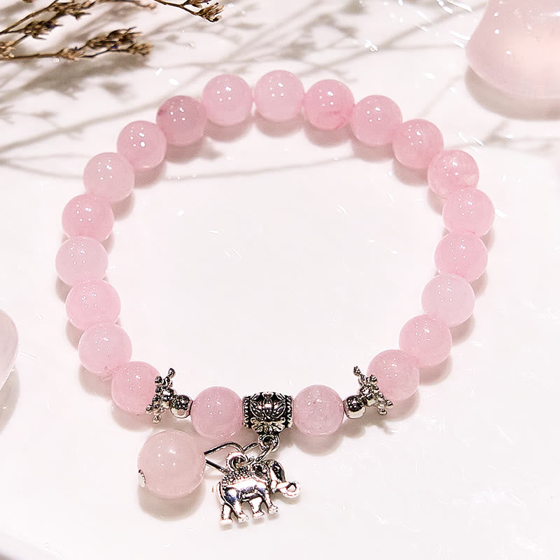 Olivenorma Rose Quartz Elephant Charm Beaded Bracelet - image 2