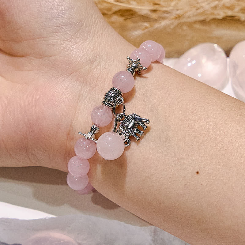 Olivenorma Rose Quartz Elephant Charm Beaded Bracelet - image 1