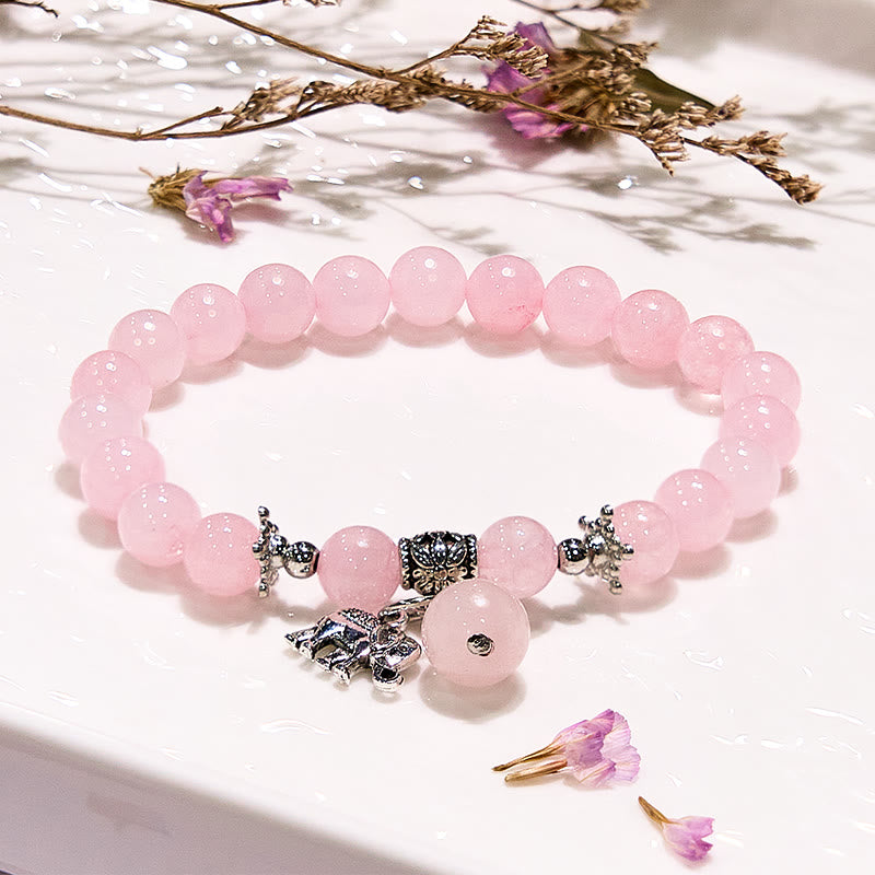 Olivenorma Rose Quartz Elephant Charm Beaded Bracelet - Rose Quartz - image 0