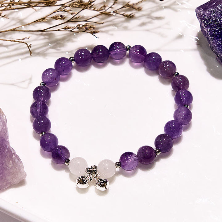 Olivenorma Natural Amethyst with White Jade Bell Beaded Bracelet - image 2