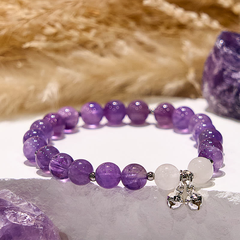 Olivenorma Natural Amethyst with White Jade Bell Beaded Bracelet - image 4