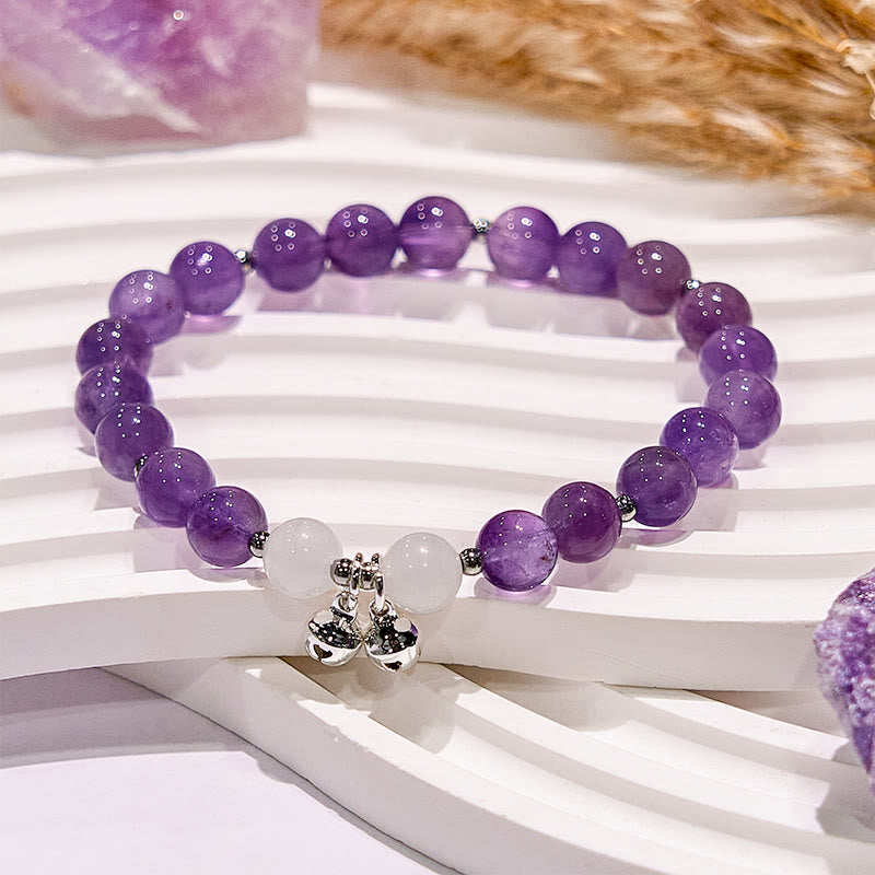 Olivenorma Natural Amethyst with White Jade Bell Beaded Bracelet - image 3