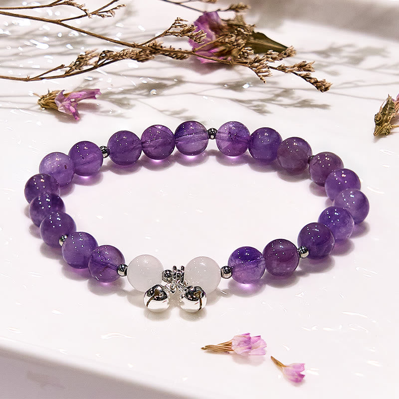 Olivenorma Natural Amethyst with White Jade Bell Beaded Bracelet - Natural Stone - image 0