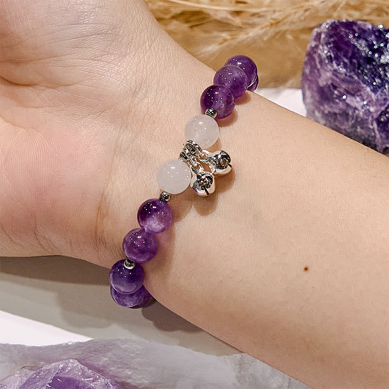 Olivenorma Natural Amethyst with White Jade Bell Beaded Bracelet - image 1
