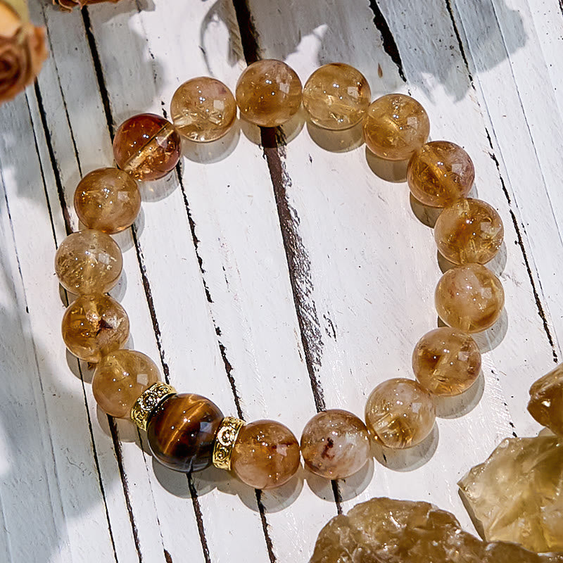 Olivenorma Natural Citrine Tiger Eye Gemstone Beaded Bracelet - image 2