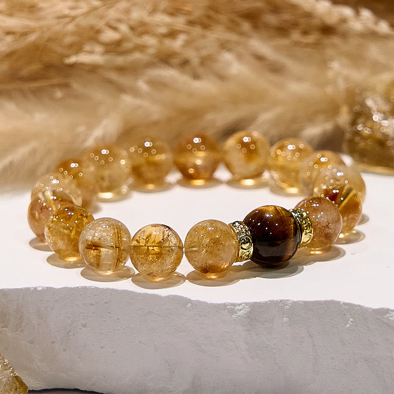 Olivenorma Natural Citrine Tiger Eye Gemstone Beaded Bracelet - image 3