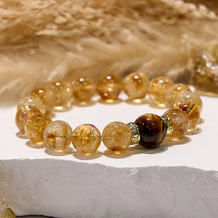 Olivenorma Natural Citrine Tiger Eye Gemstone Beaded Bracelet - image 3