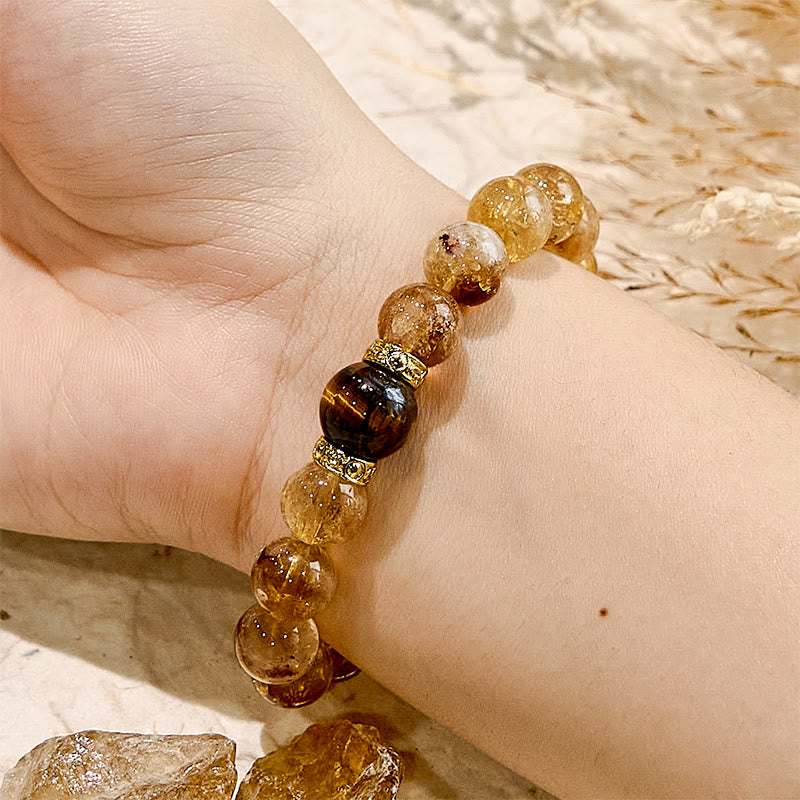 Olivenorma Natural Citrine Tiger Eye Gemstone Beaded Bracelet - image 1