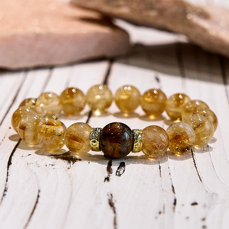 Olivenorma Natural Citrine Tiger Eye Gemstone Beaded Bracelet - image 4