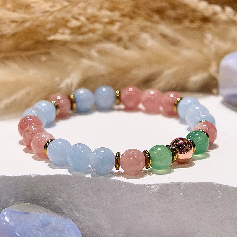 Olivenorma Natural Rose Quartz Aquamarine Bestie Beaded Bracelet - image 2