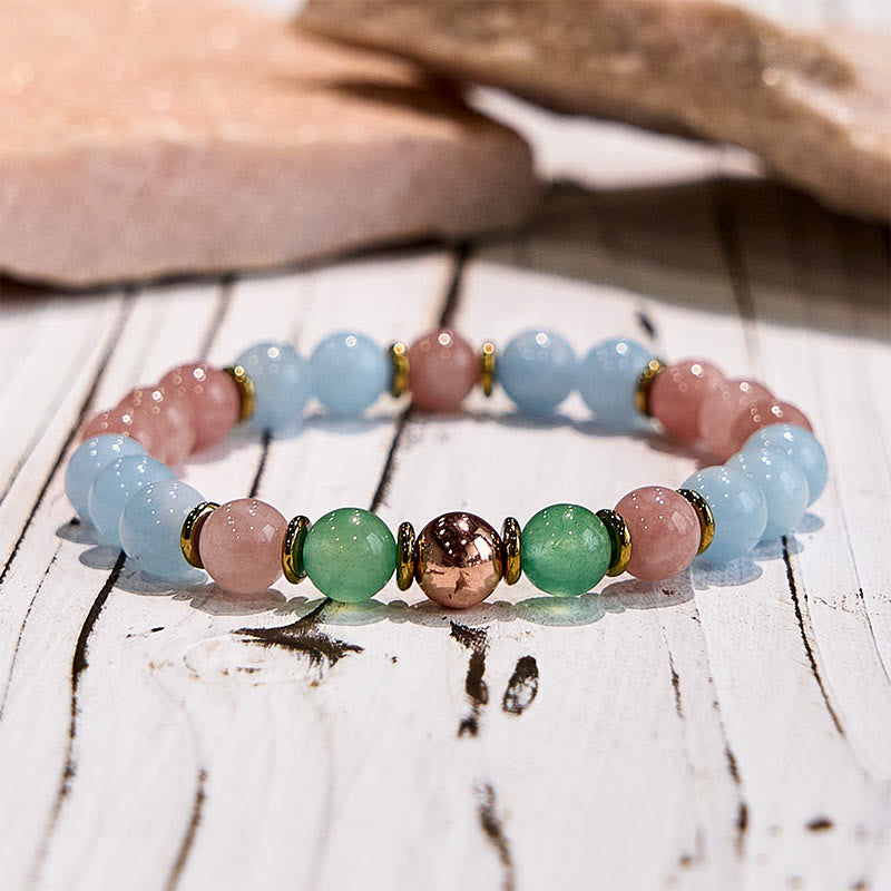 Olivenorma Natural Rose Quartz Aquamarine Bestie Beaded Bracelet - image 5