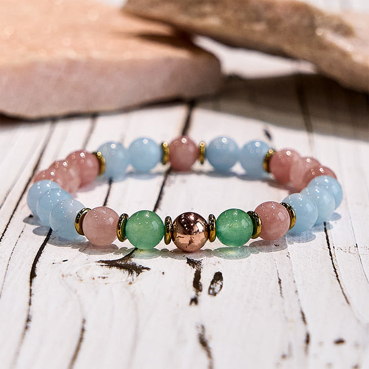 Olivenorma Natural Rose Quartz Aquamarine Bestie Beaded Bracelet - image 5