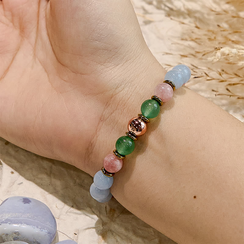 Olivenorma Natural Rose Quartz Aquamarine Bestie Beaded Bracelet - image 1