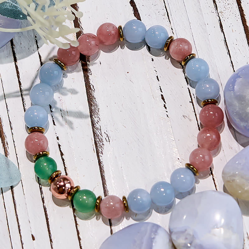Olivenorma Natural Rose Quartz Aquamarine Bestie Beaded Bracelet - image 3