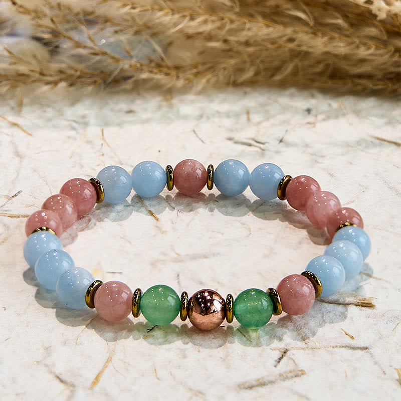 Olivenorma Natural Rose Quartz Aquamarine Bestie Beaded Bracelet - image 4