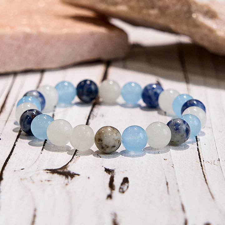 Olivenorma Natural Aquamarine Sodalite White Jade Gem Bracelet - image 5