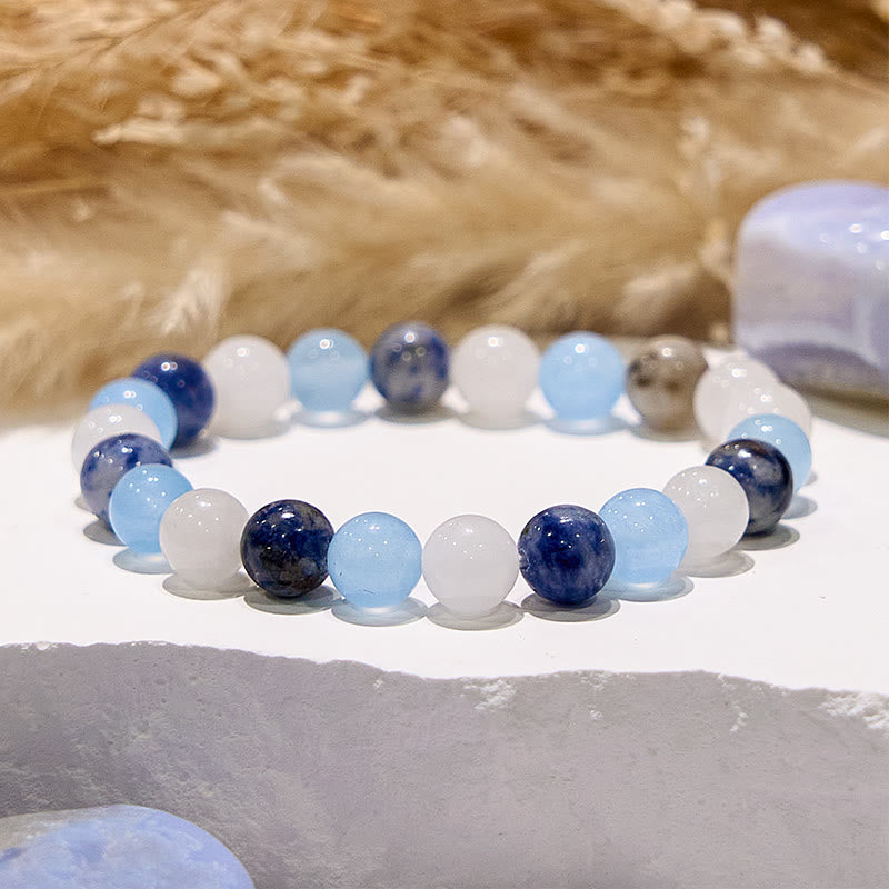 Olivenorma Natural Aquamarine Sodalite White Jade Gem Bracelet - image 4