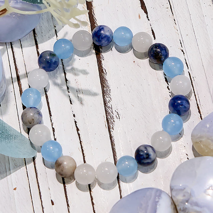 Olivenorma Natural Aquamarine Sodalite White Jade Gem Bracelet - image 3