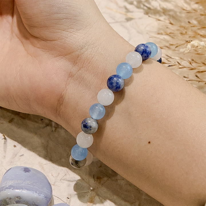 Olivenorma Natural Aquamarine Sodalite White Jade Gem Bracelet - image 1