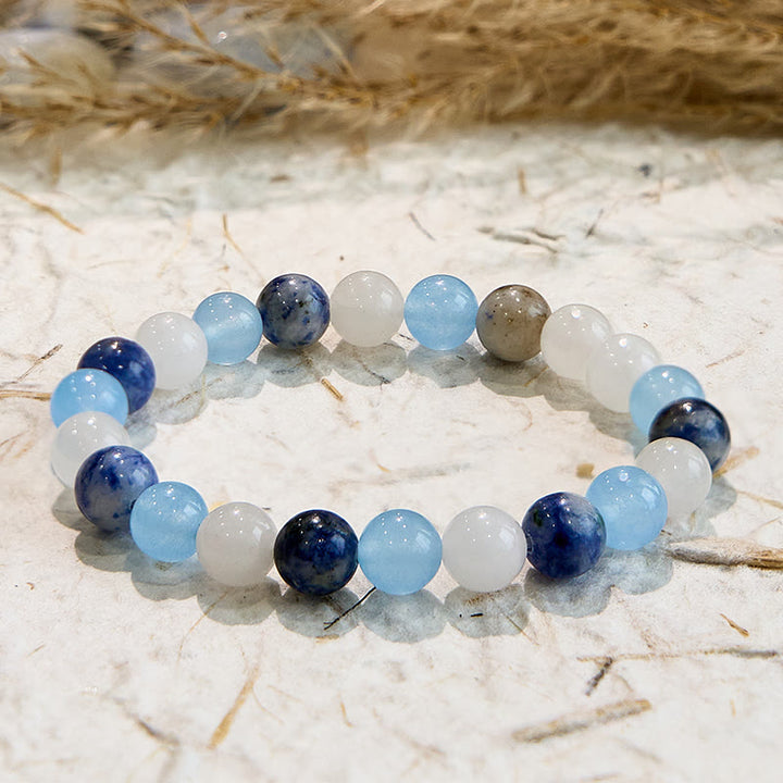 Olivenorma Natural Aquamarine Sodalite White Jade Gem Bracelet - image 2