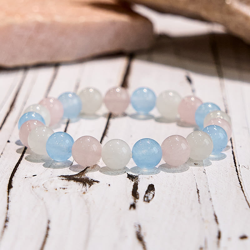 Olivenorma Aquamarine White Jade Natural Gem Beaded Bracelet - image 4