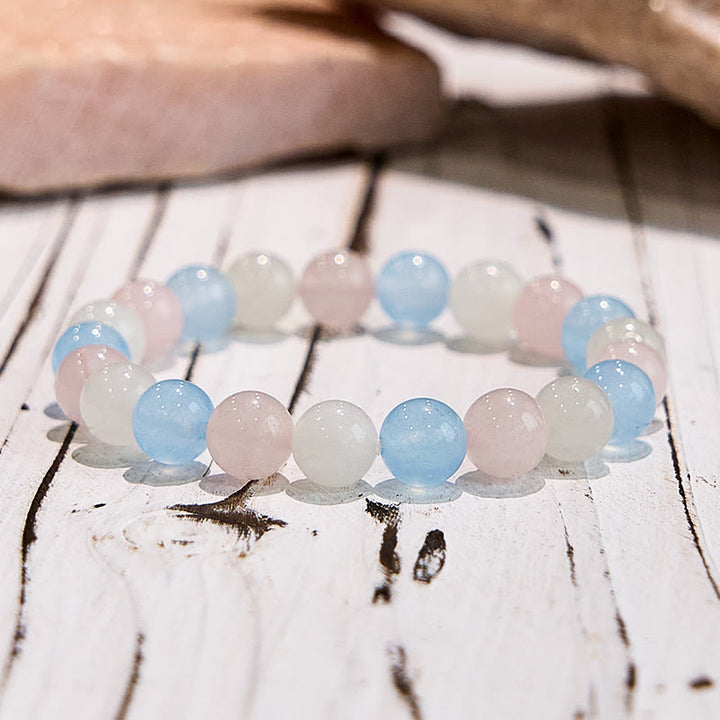 Olivenorma Aquamarine White Jade Natural Gem Beaded Bracelet - image 4