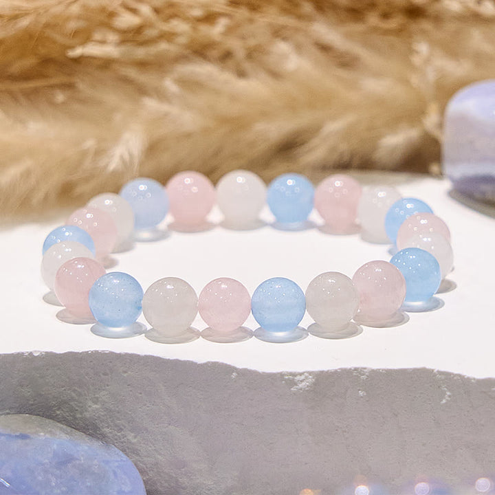 Olivenorma Aquamarine White Jade Natural Gem Beaded Bracelet - image 3