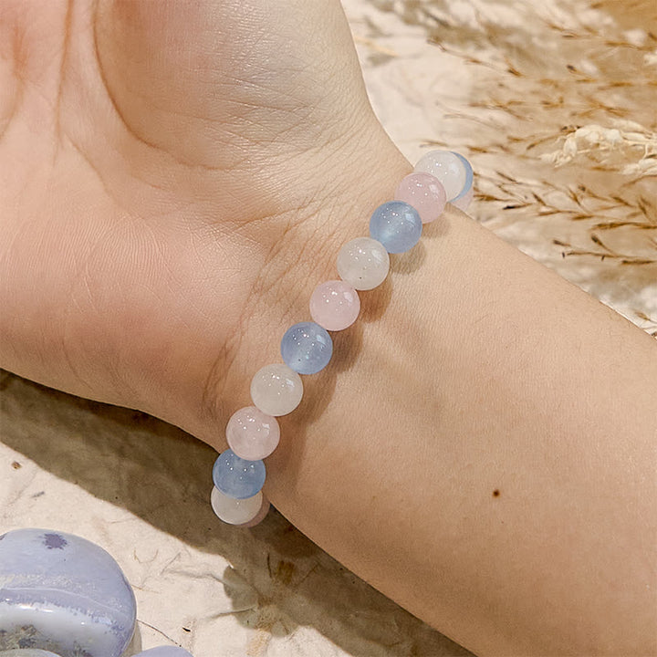 Olivenorma Aquamarine White Jade Natural Gem Beaded Bracelet - image 1