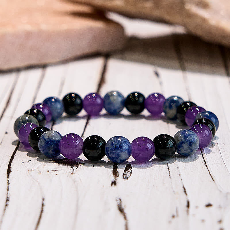 Olivenorma Dark Style Amethyst Obsidian Sodalite Gem Bracelet - image 4