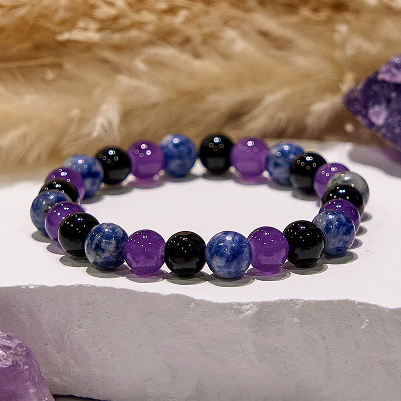Olivenorma Dark Style Amethyst Obsidian Sodalite Gem Bracelet - image 3