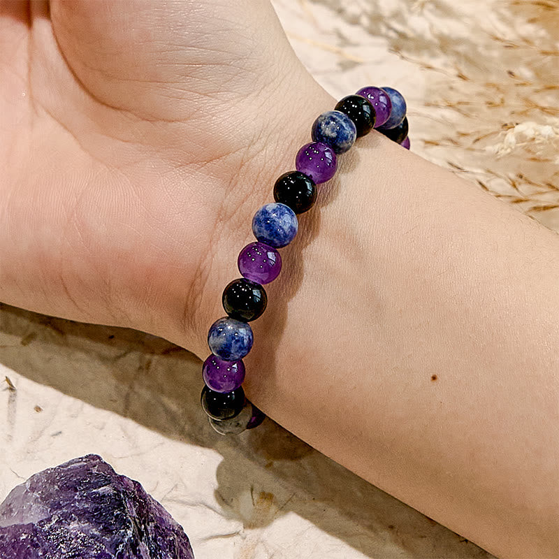 Olivenorma Dark Style Amethyst Obsidian Sodalite Gem Bracelet - image 1