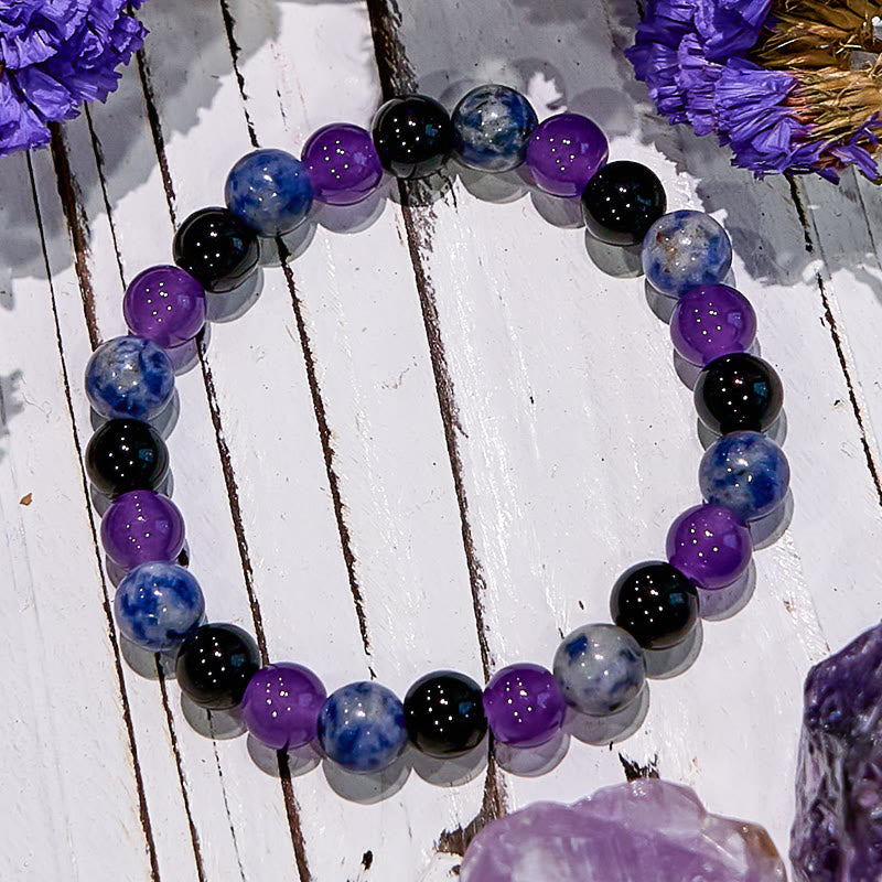 Olivenorma Dark Style Amethyst Obsidian Sodalite Gem Bracelet - image 2