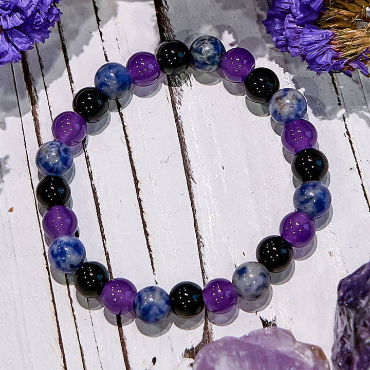 Olivenorma Dark Style Amethyst Obsidian Sodalite Gem Bracelet - image 2