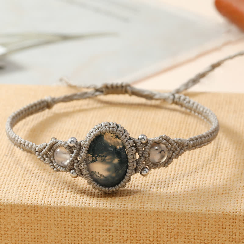 Olivenorma Woven Wrapped Oval Cut Crystal Braided Bracelet - Moss Agate - image 5