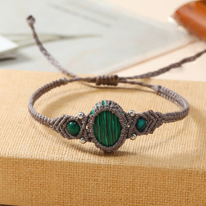 Olivenorma Woven Wrapped Oval Cut Crystal Braided Bracelet - Malachite - image 2