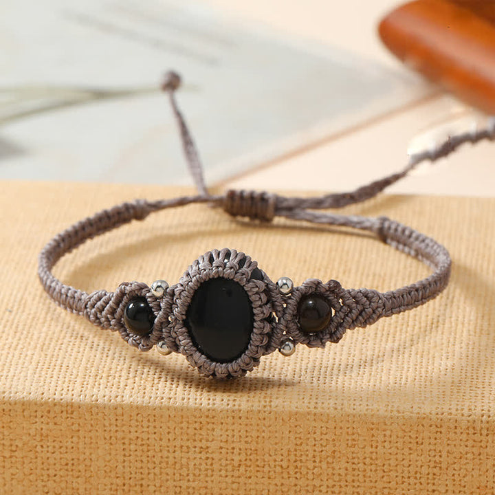 Olivenorma Woven Wrapped Oval Cut Crystal Braided Bracelet - Obsidian - image 11