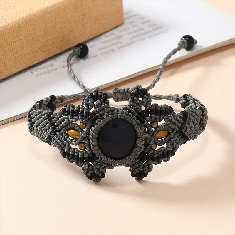 Olivenorma Handwoven Wrapped Crystal Braided Bracelet - Obsidian - image 0