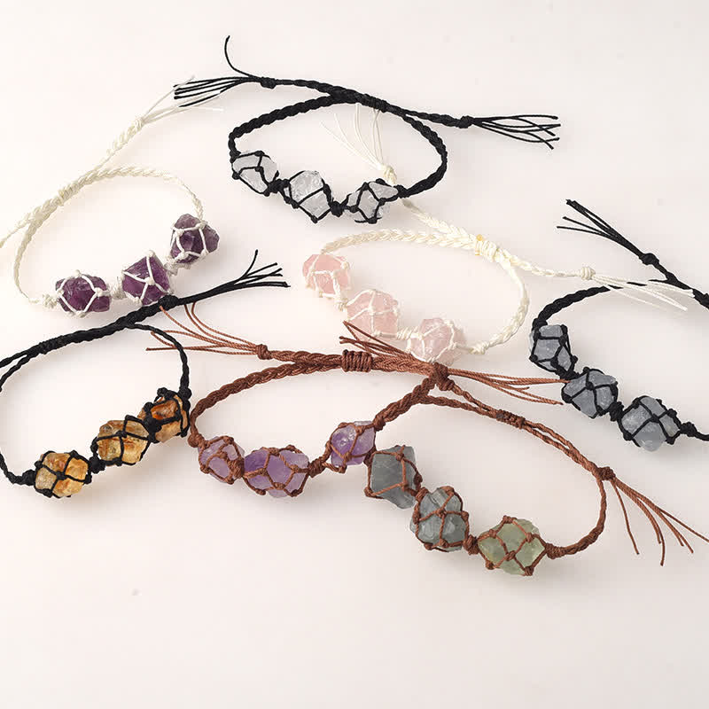 Olivenorma Three Raw Stones Net Bag Crystal Braided Bracelet - image 23