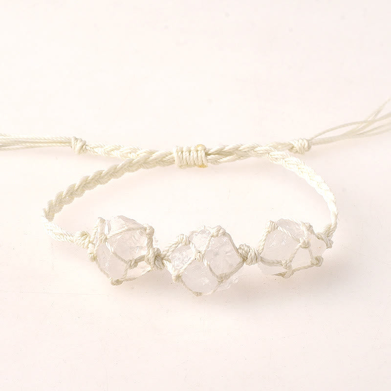 Olivenorma Three Raw Stones Net Bag Crystal Braided Bracelet - Clear Crystal - White - image 5
