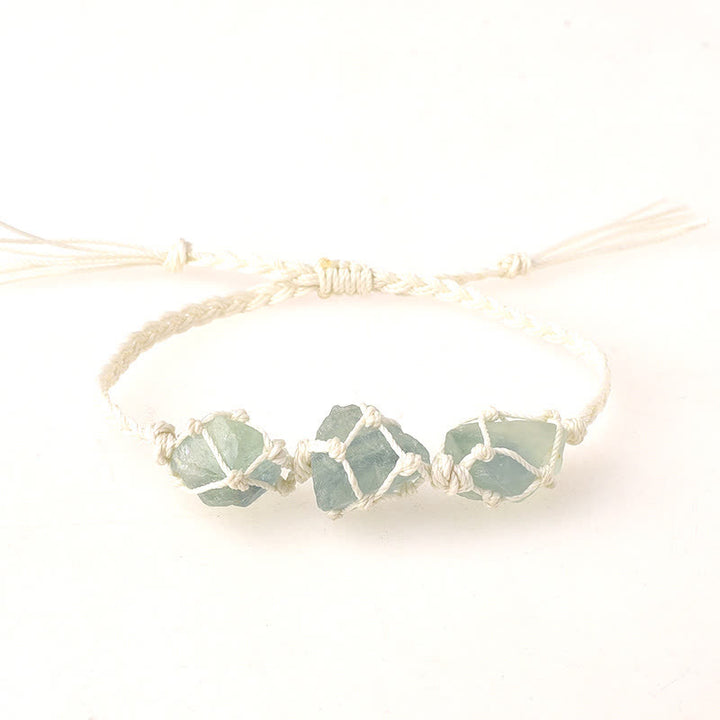 Olivenorma Three Raw Stones Net Bag Crystal Braided Bracelet - Green Fluorite - White - image 10