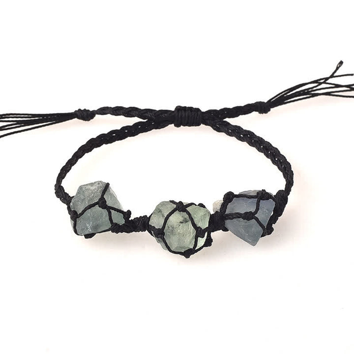 Olivenorma Three Raw Stones Net Bag Crystal Braided Bracelet - Green Fluorite - Black - image 12