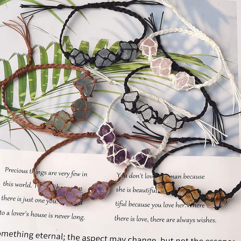 Olivenorma Three Raw Stones Net Bag Crystal Braided Bracelet - image 24