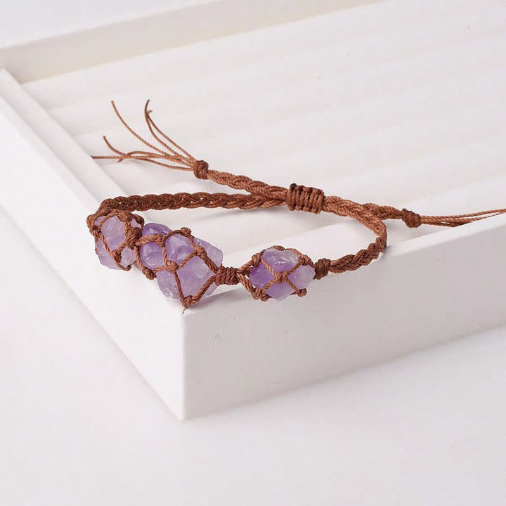 Olivenorma Three Raw Stones Net Bag Crystal Braided Bracelet - image 0